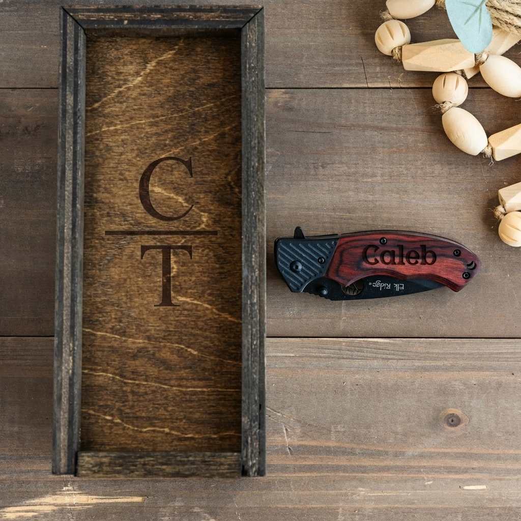 Customized Red/Brown Wood Handle Hunting Knife with Gift Box