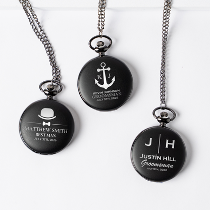 Customized Black Pocket Watch - Groomsmen & Best Man