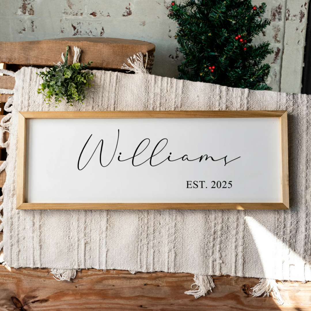 Customized Last Name Est. Date Wood Framed Sign