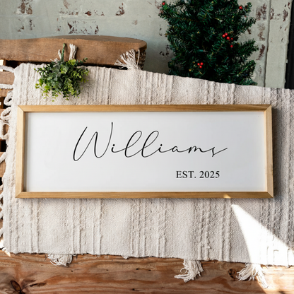 Customized Last Name Est. Date Wood Framed Sign