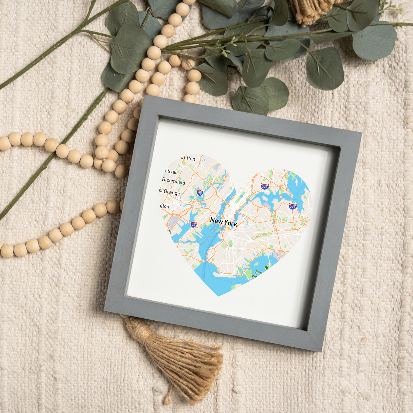 Customized Heart-Shaped City Map Framed Print