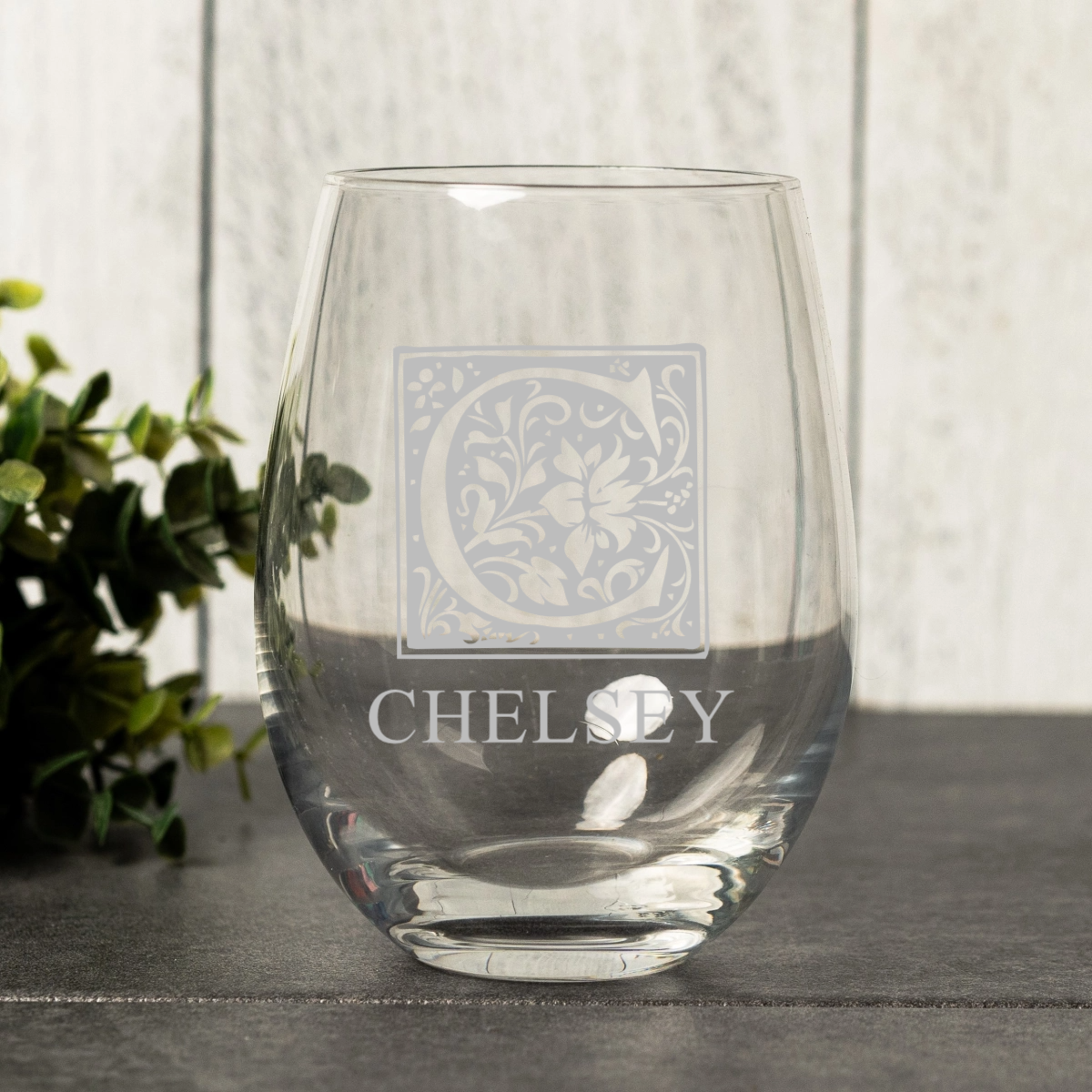 Engraved Stemless Wine Glass