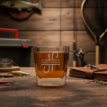 Fishing Design Square Lowball Whiskey Glasses