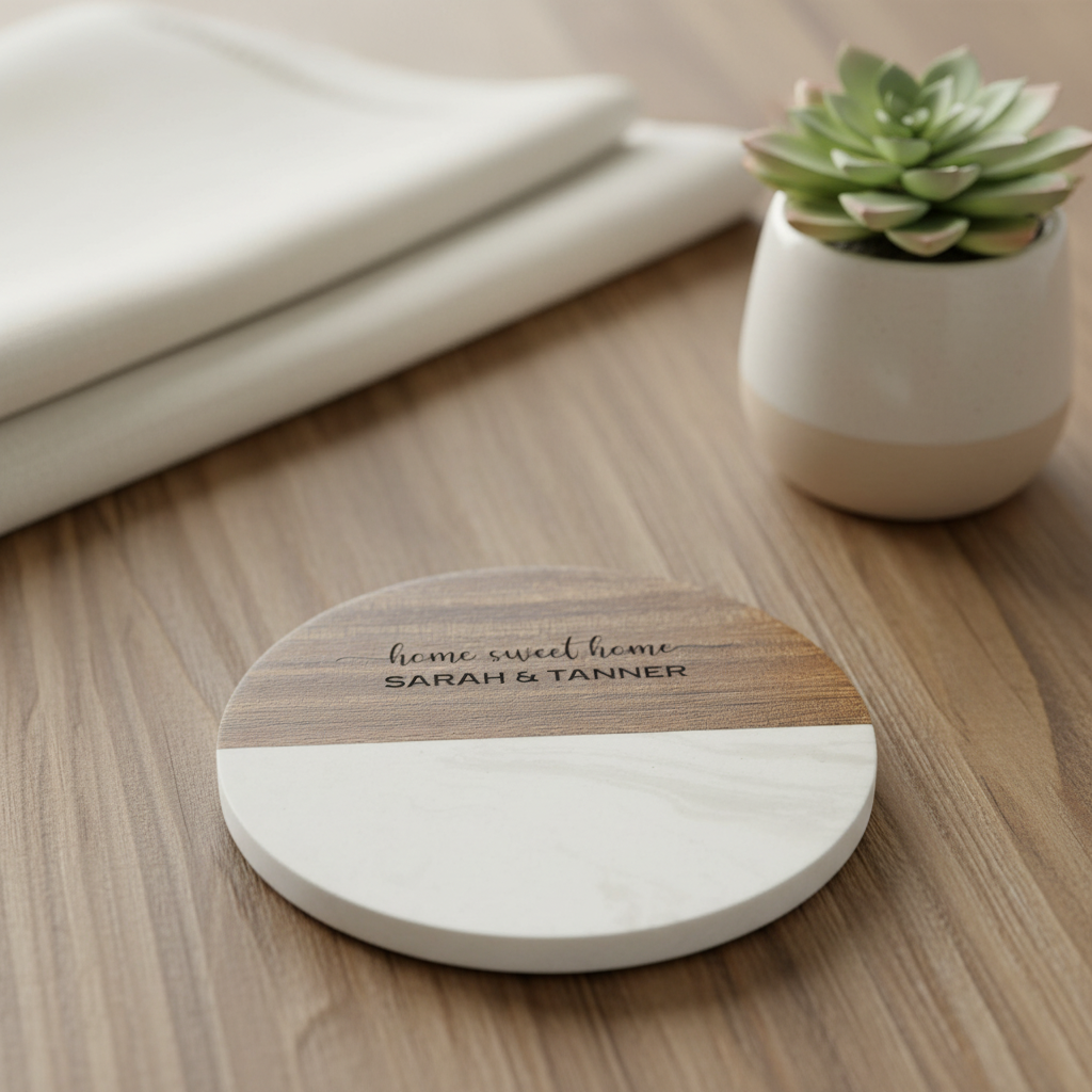 Customized Marble Acacia Coaster