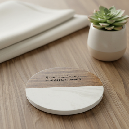 Customized Marble Acacia Coaster