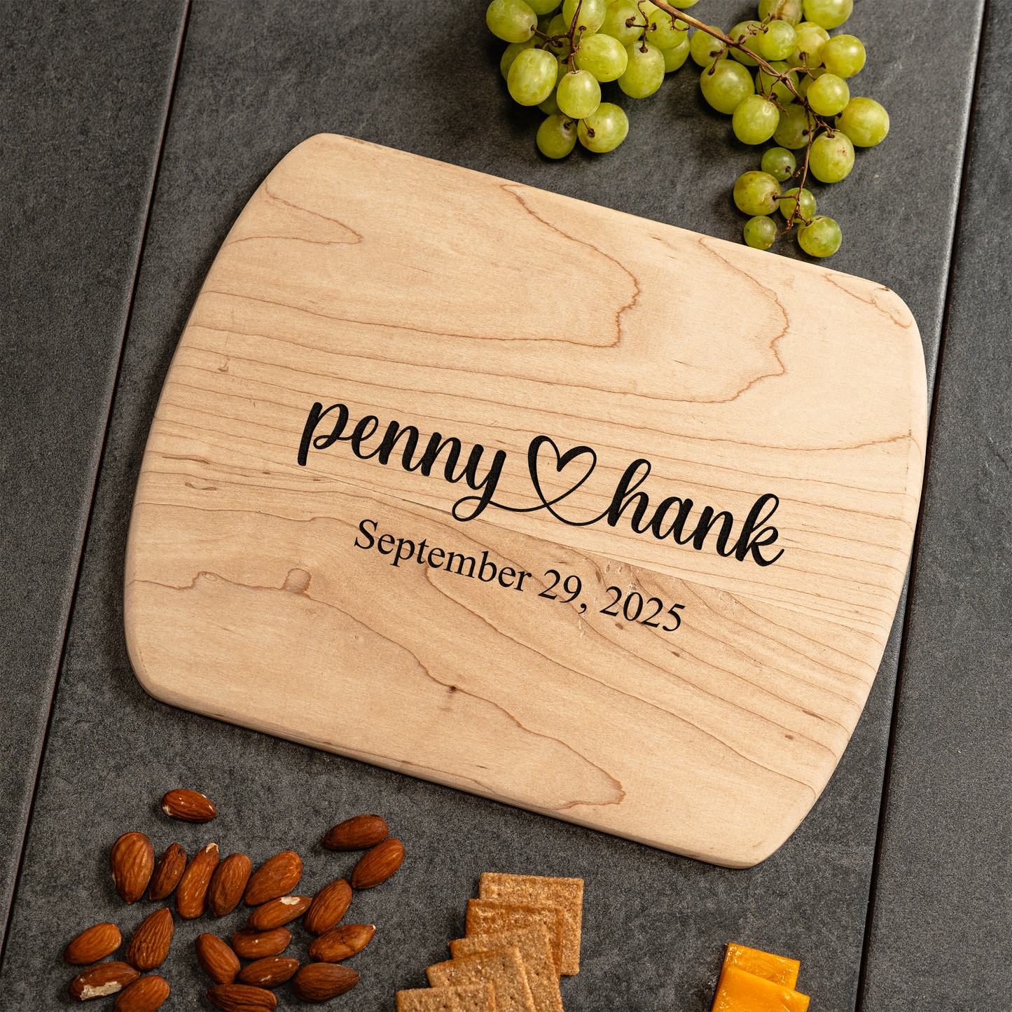 Customized Thin Oval Cutting Boards - Elegant Name & Date Designs