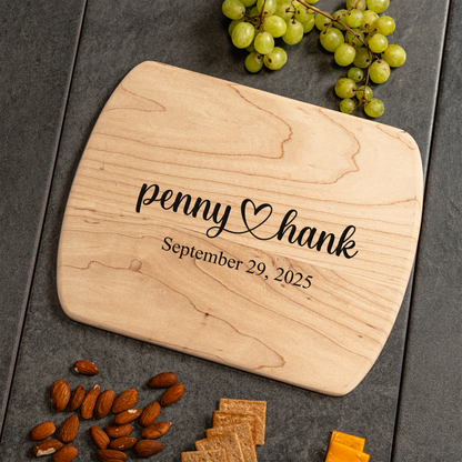 Customized Thin Oval Cutting Boards - Elegant Name & Date Designs