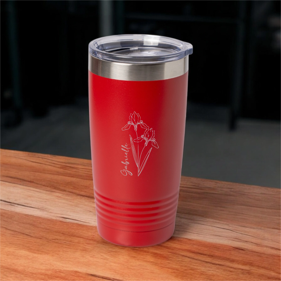 Customized 20oz Tumbler with Silver Lip - Birth Flower Designs (Vertical Name)