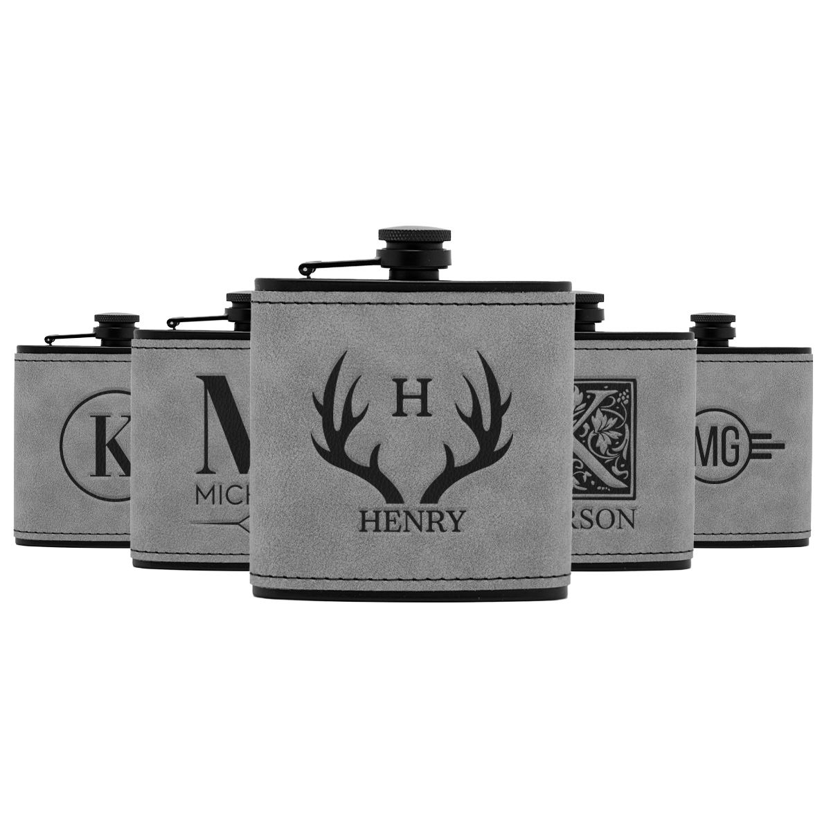 Groomsmen Gift Set of 5 Black Leather Flasks