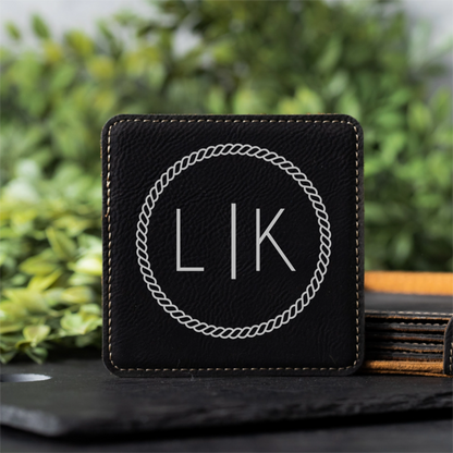 Customized Black Leather Coasters- Signature Designs