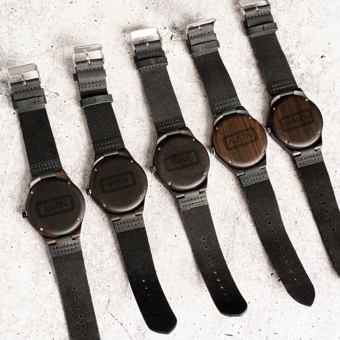 Customized Dark Brown Wooden Watch Set of 5 -Signature Designs