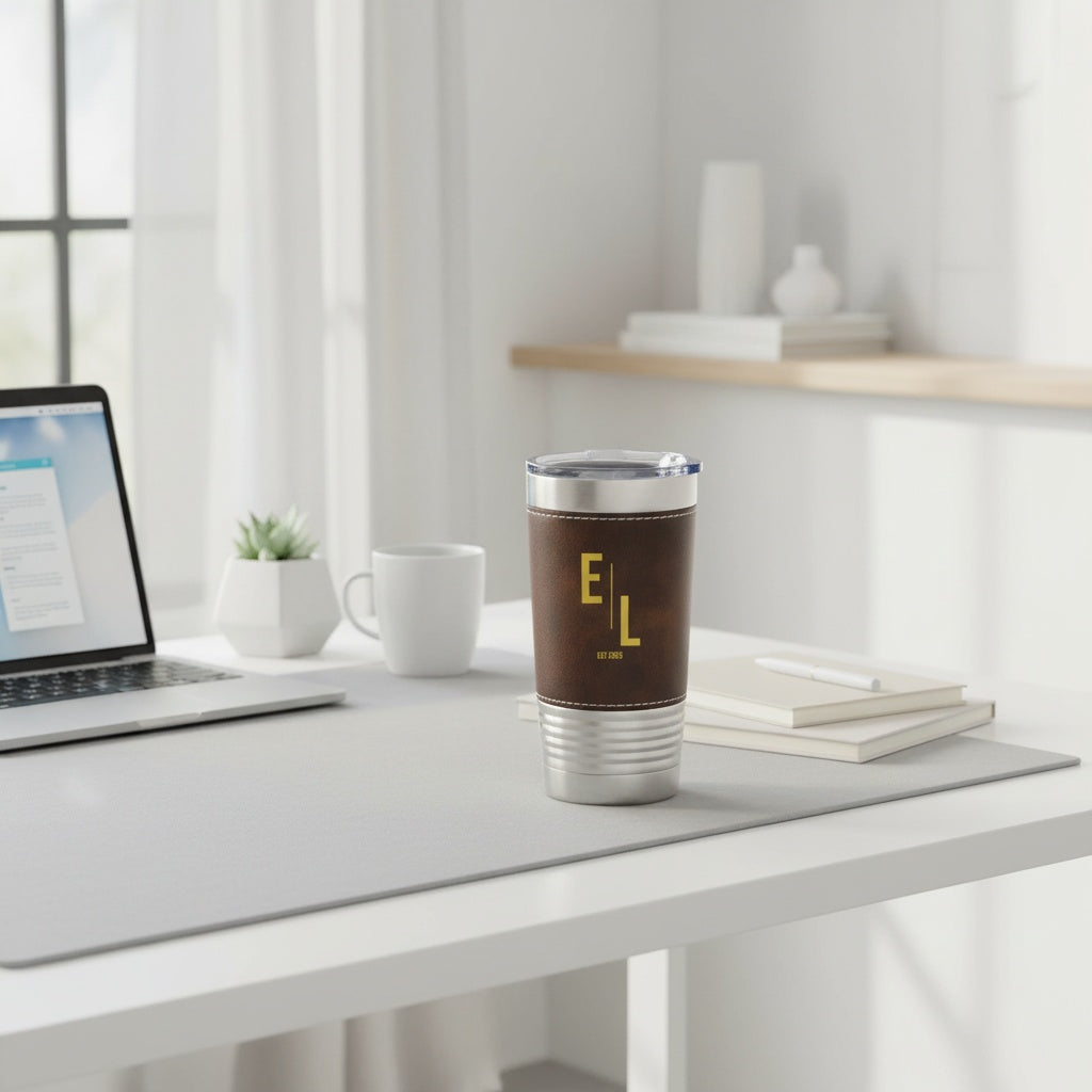 Customized Black & Rustic Leather Wrapped Tumbler - Signature Designs