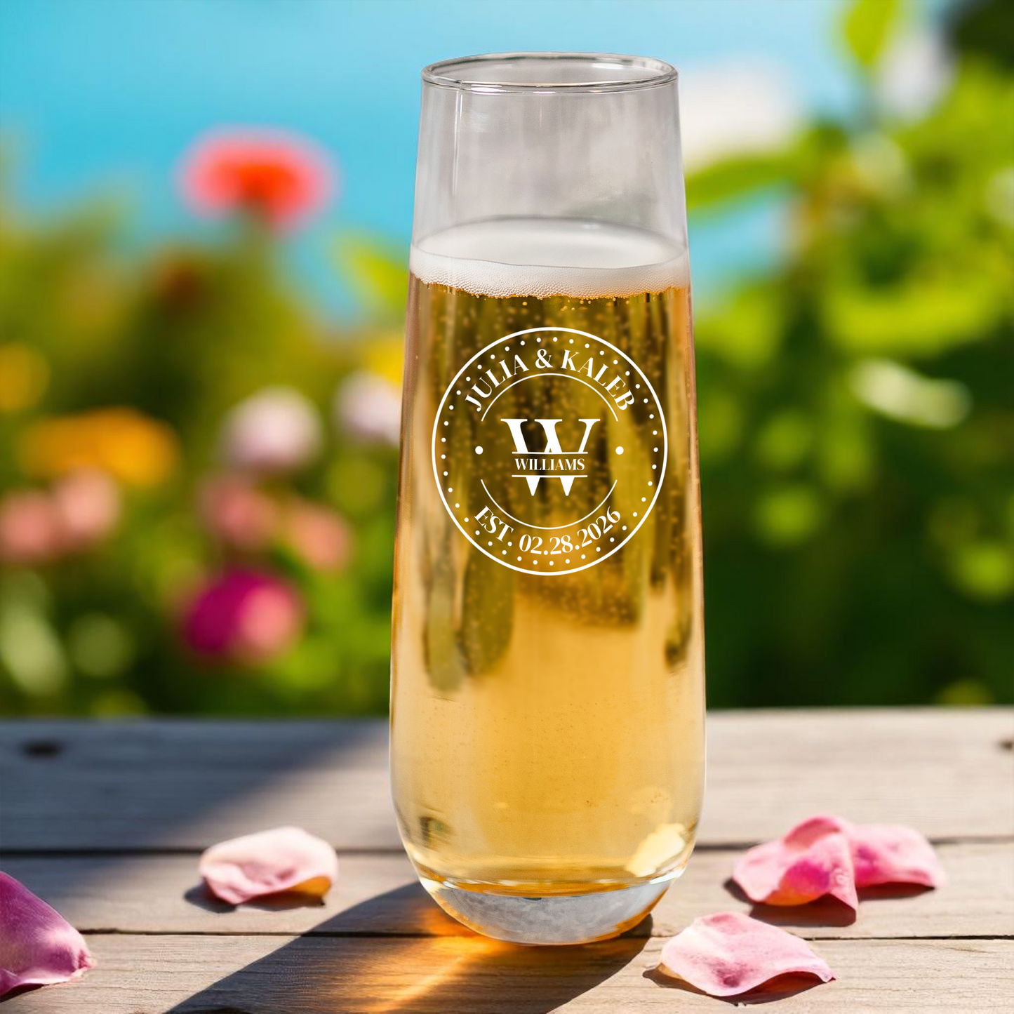 Customized Stemless Champagne Flute - Wedding Designs