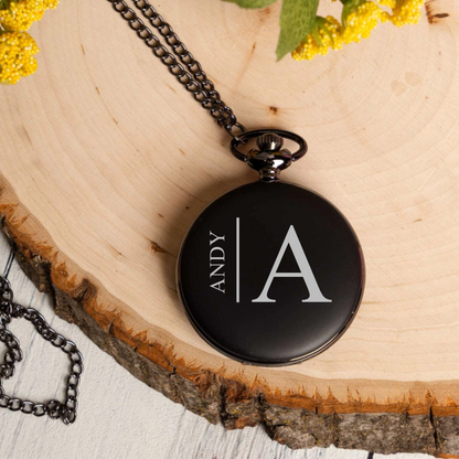 Engraved Black Pocket Watch