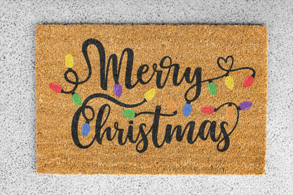 Merry Christmas Doormat with Colorful Lights