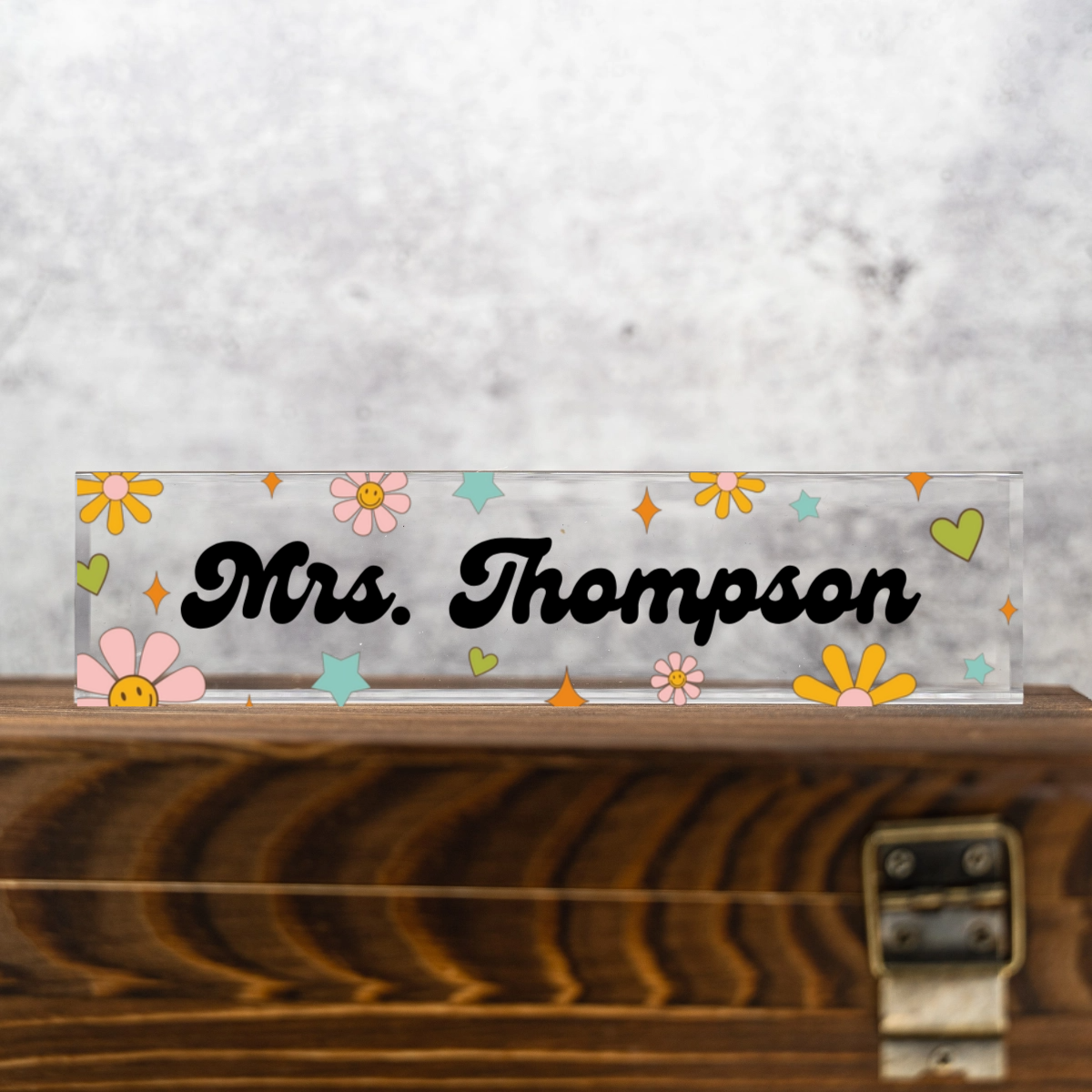 Customized Teacher Acrylic Desk Plate - Groovy Design