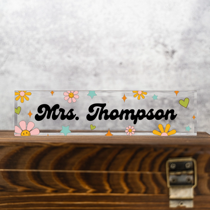 Customized Teacher Acrylic Desk Plate - Groovy Design