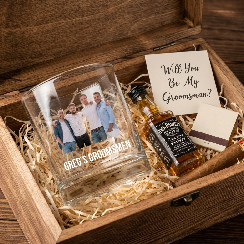 Customized Groomsmen Photo Whiskey Glasses