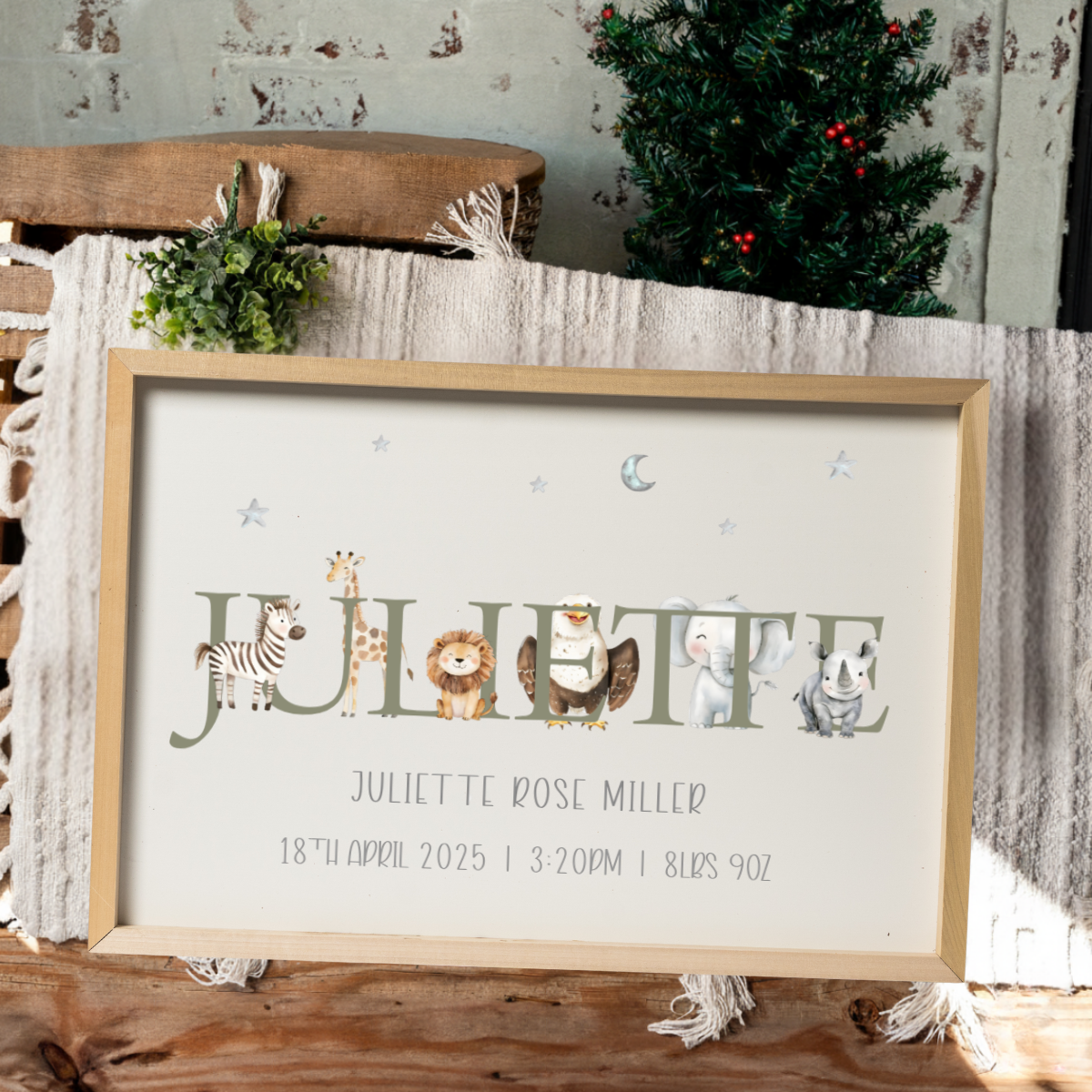 Customized Kids Wooden Sign With Watercolor Animals