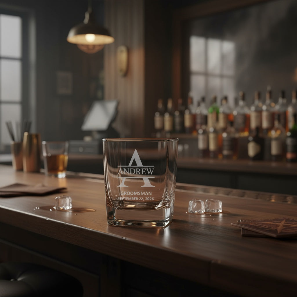 Customized Square Whiskey Glass Groomsmen Designs
