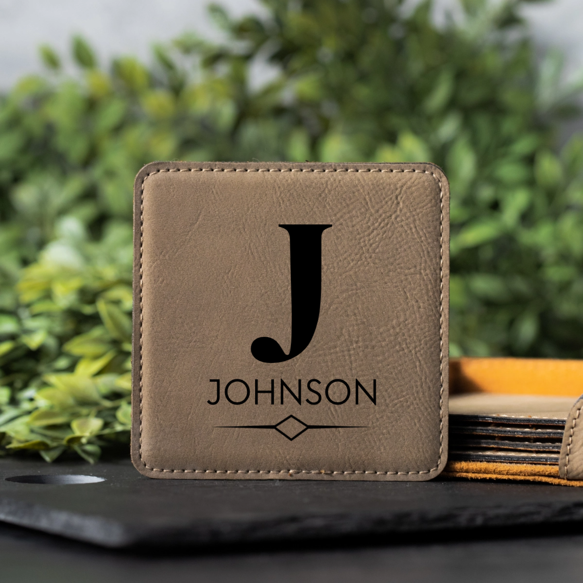 Customized Light Brown Leather Coasters