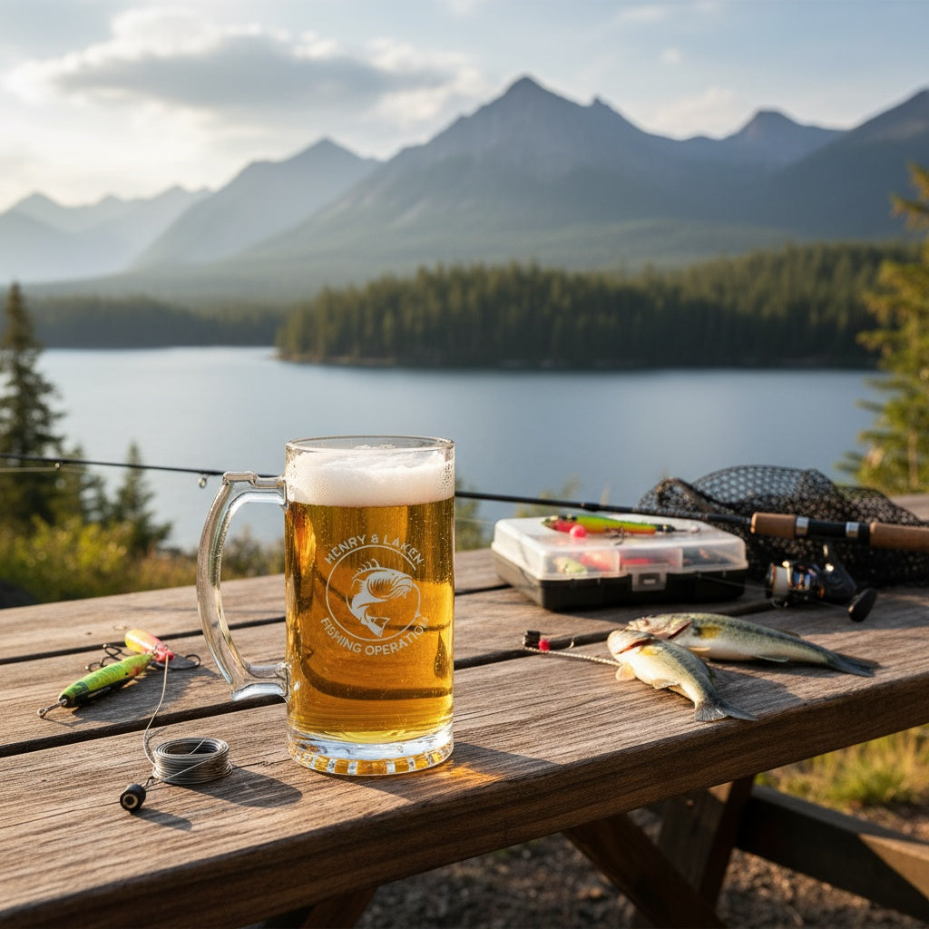 Customized 25oz Beer Mug with Fishing Designs