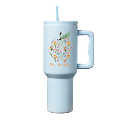 Customized Teacher Tumbler with Floral Apple and Name