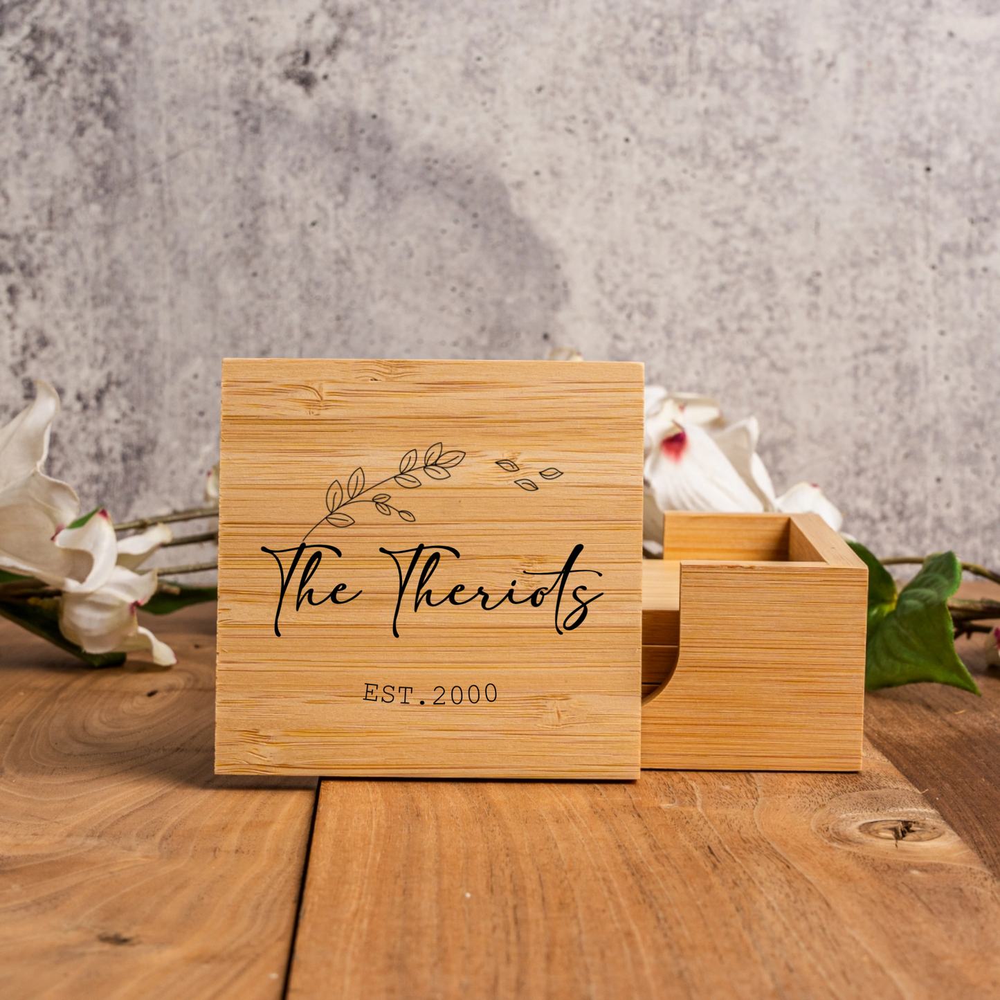 Customized Bamboo Coasters  - Center Floral Designs