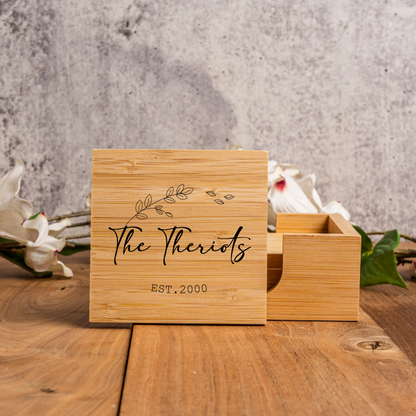 Customized Bamboo Coasters  - Center Floral Designs