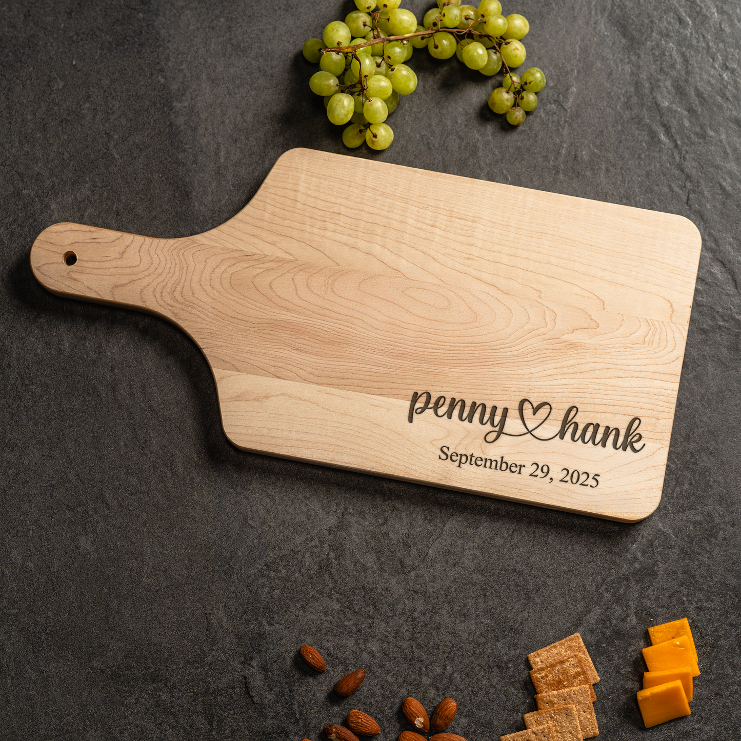 Customized Large Paddle Cutting Boards - Elegant Name & Date Designs