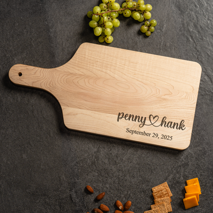 Customized Large Paddle Cutting Boards - Elegant Name & Date Designs
