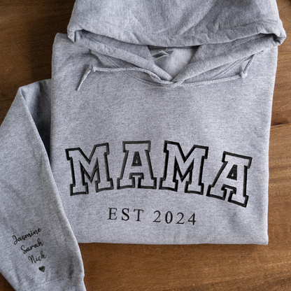 Customized Mama Hoodie with Names on Sleeve