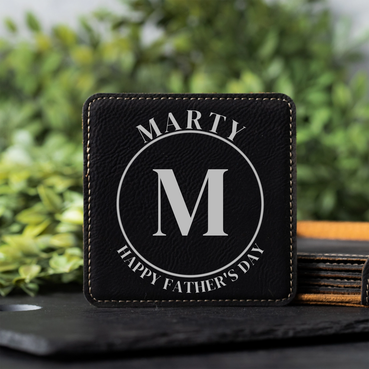 Customized Black Leather Coasters