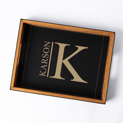 Customized Black Vegan Leather Serving Tray