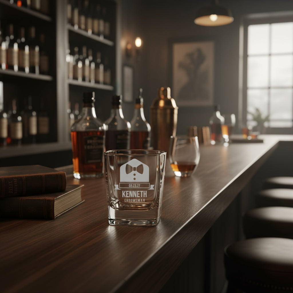 Customized Square Whiskey Glass Groomsmen Designs