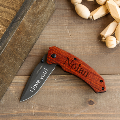 Customized Brown Wood Pocket Knife with Gift Box