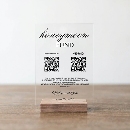 Customized Honeymoon Fund QR Code Acrylic Sign