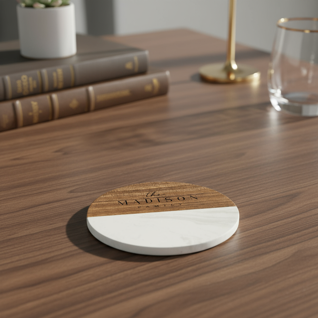 Customized Marble Acacia Coaster