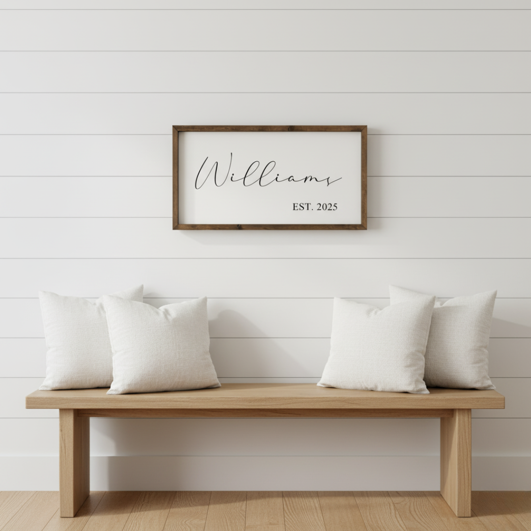 Customized Last Name Est. Date Wood Framed Sign