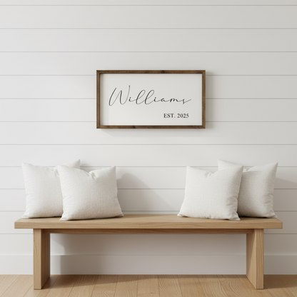 Customized Last Name Est. Date Wood Framed Sign