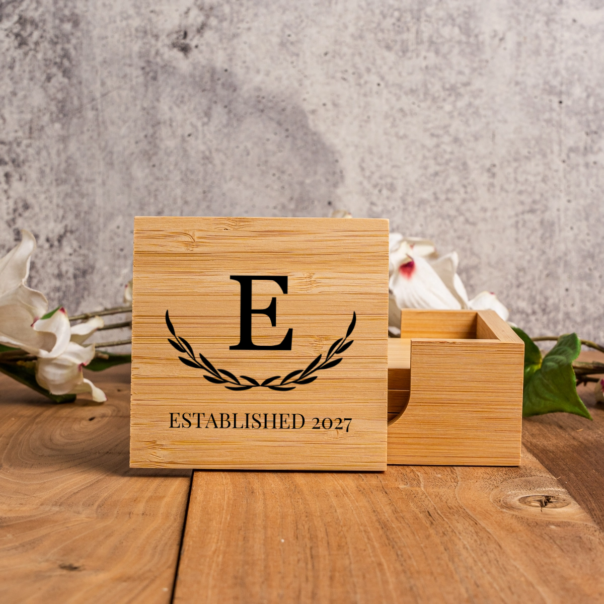 Customized Bamboo Coasters  - Center Floral Designs