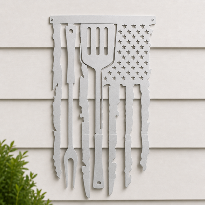 BBQ US Flag Metal Sign