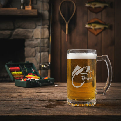 Customized 25oz Beer Mug with Fishing Designs