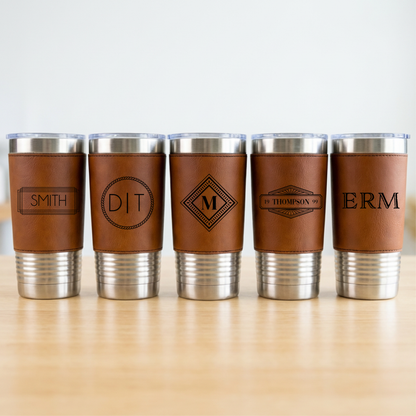 Set of 5 Leather Wrapped Stainless Tumblers - Signature Designs