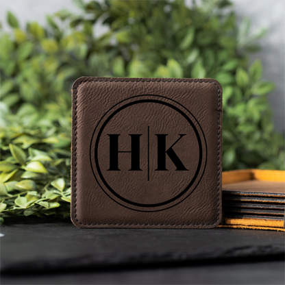 Customized Dark Brown Leather Coasters - Signature Designs