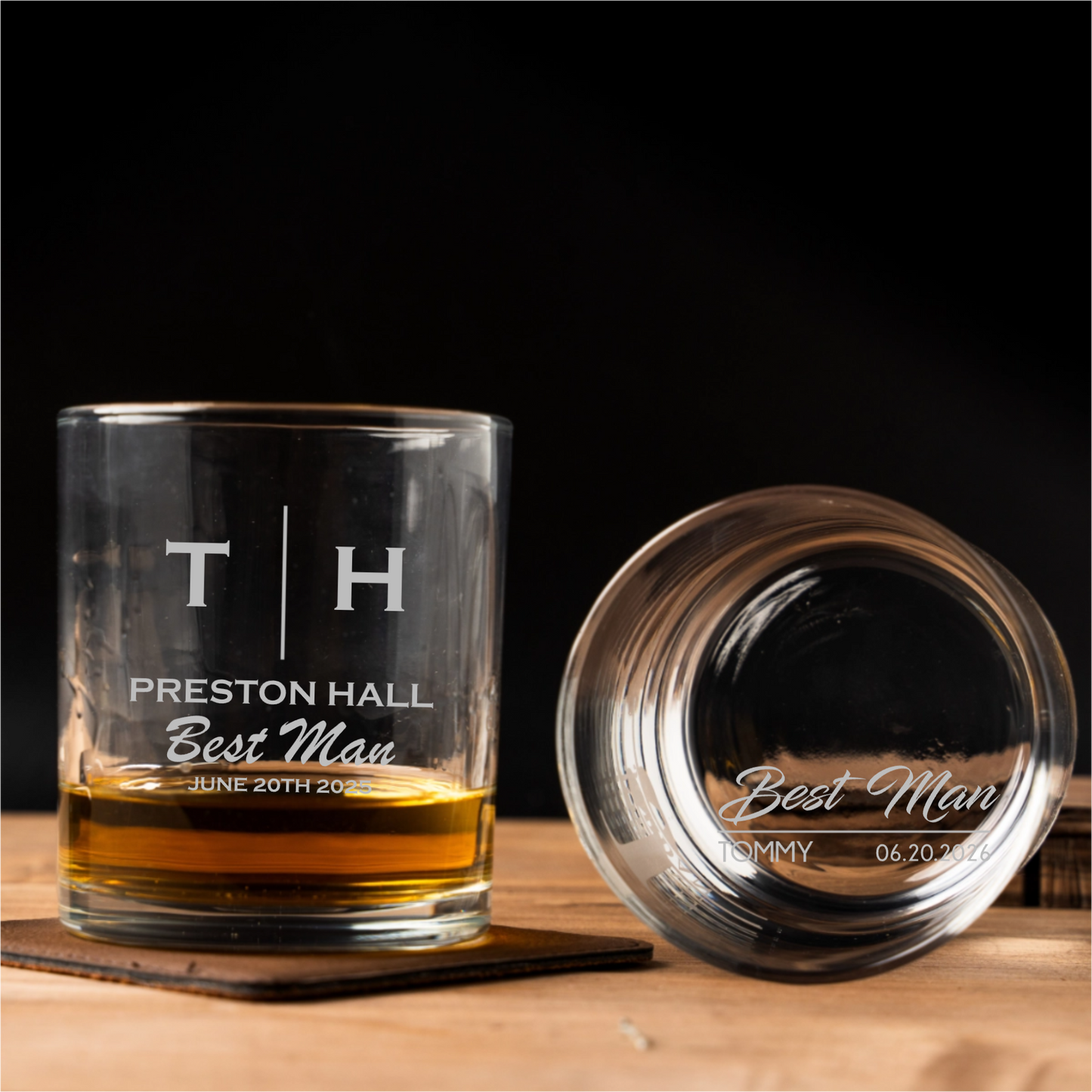 Custom Whiskey Glass Front & Bottom - Groomsmen, Bridesmaids, Best Man