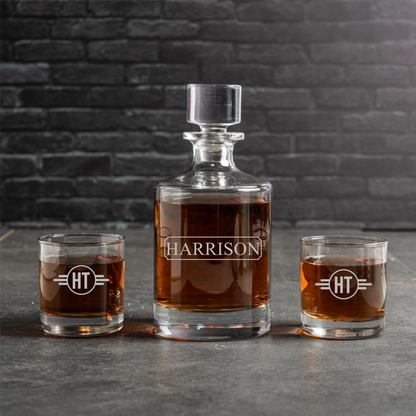 Customized Aberdeen Decanter with 2 Lowball Whiskey Glasses