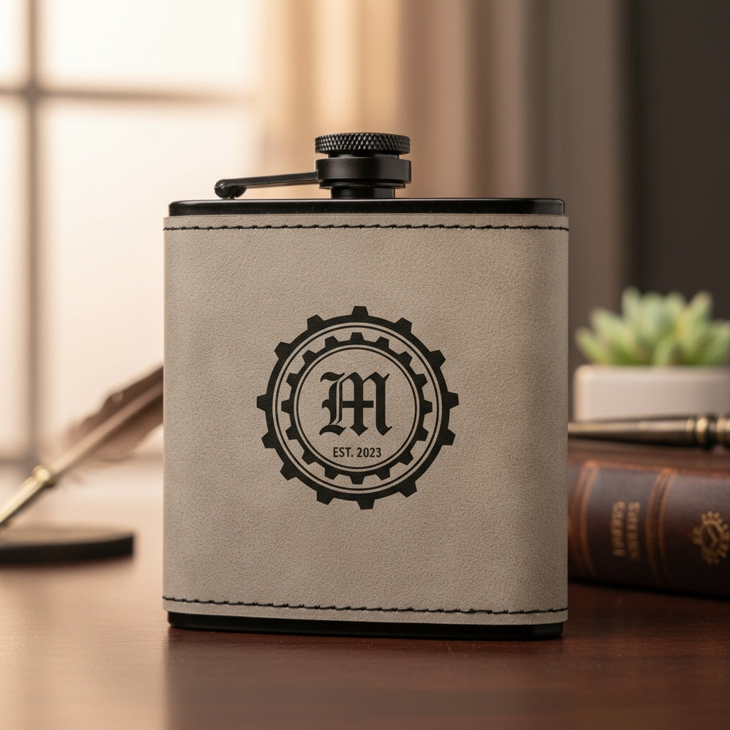 Leather Wrapped Black Flasks with Custom Logo