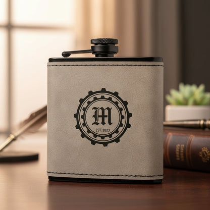 Leather Wrapped Black Flasks with Custom Logo