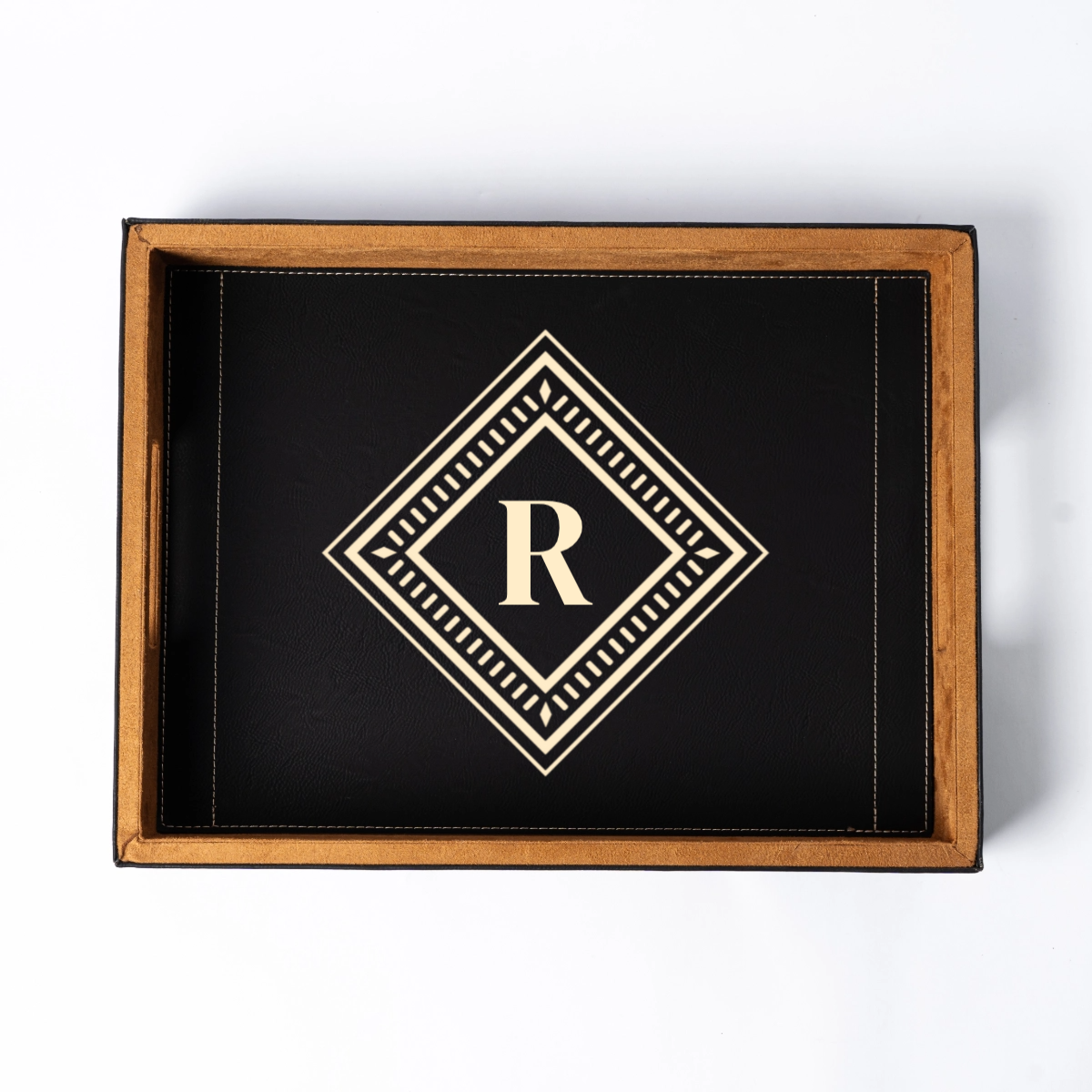 Customized Black Vegan Leather Serving Tray - Signature Designs